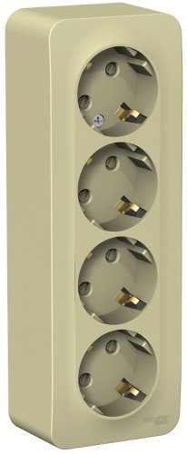 Розетка с заземлением накладная Systeme Electric Blanca 4-м. шторки бежевый картинка